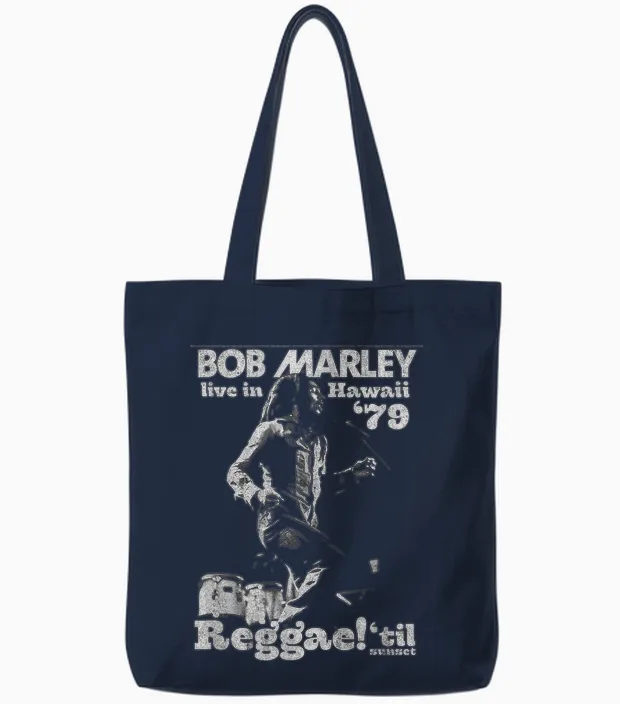 Bob Marley Live in Hawaii 78 Classic Reggae Music Tote Bags in Navy