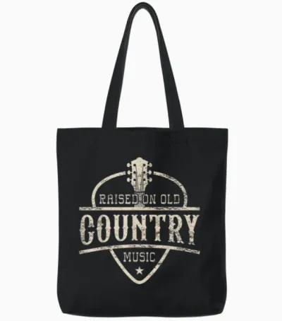 Raised on Old Country Music 80s 90s Vintage Southern Music Tote Bags - Black