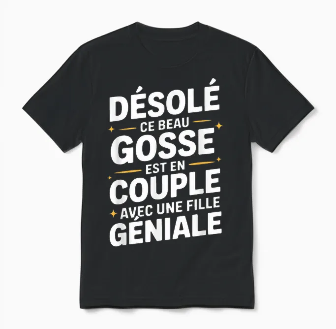 Funny Man Couple | Sorry This Handsome Kid Is in Couple Unisex T-Shirt in Black