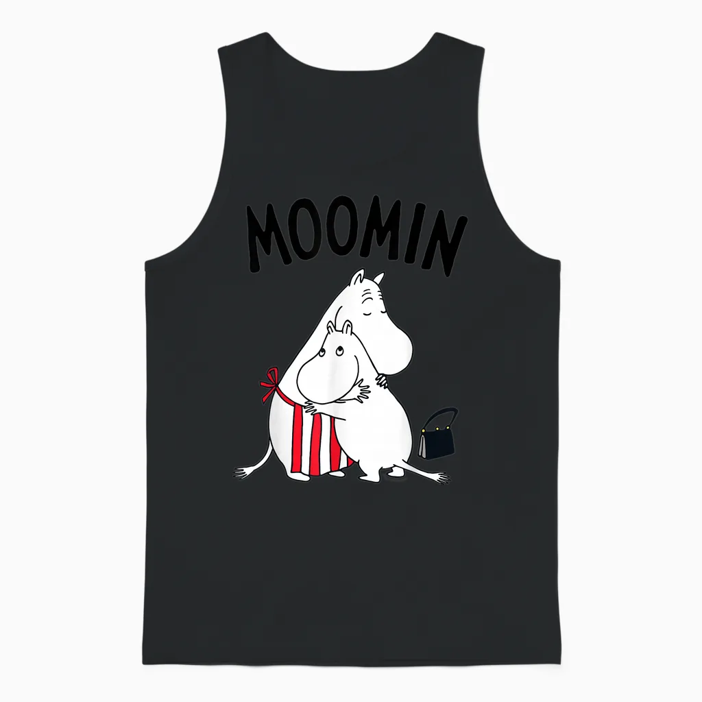 Moomin Moominmamma Moomintroll Hugging T-Shirt, White Unisex Tank Top in Black