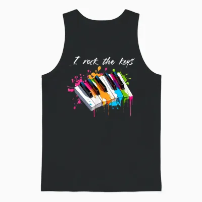 T-Shirt with "i Rock the Keys" Musician Keyboard Piano, Black Unisex Tank Top - Black