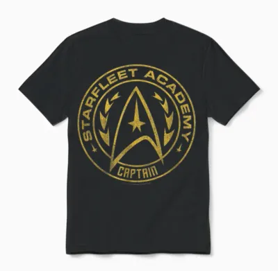 Star Trek Starfleet Academy Captain Badge T-Shirt, Black, S Unisex T-Shirt - Black