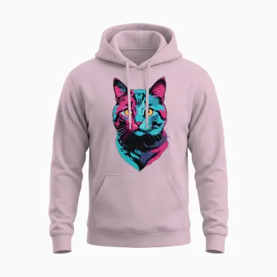 Retro Pop Cat Unisex Hoodie - Light Pink