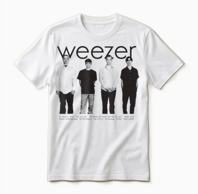 Weezer - Blue T-Shirt Album Anniversary Watchlist, Blue, S Unisex T-Shirt in White