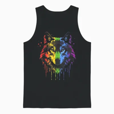 Lgbt Gay Pride Watercolour Wolf Lgbtq Rainbow Lesbian Pride Unisex Tank Top - Black