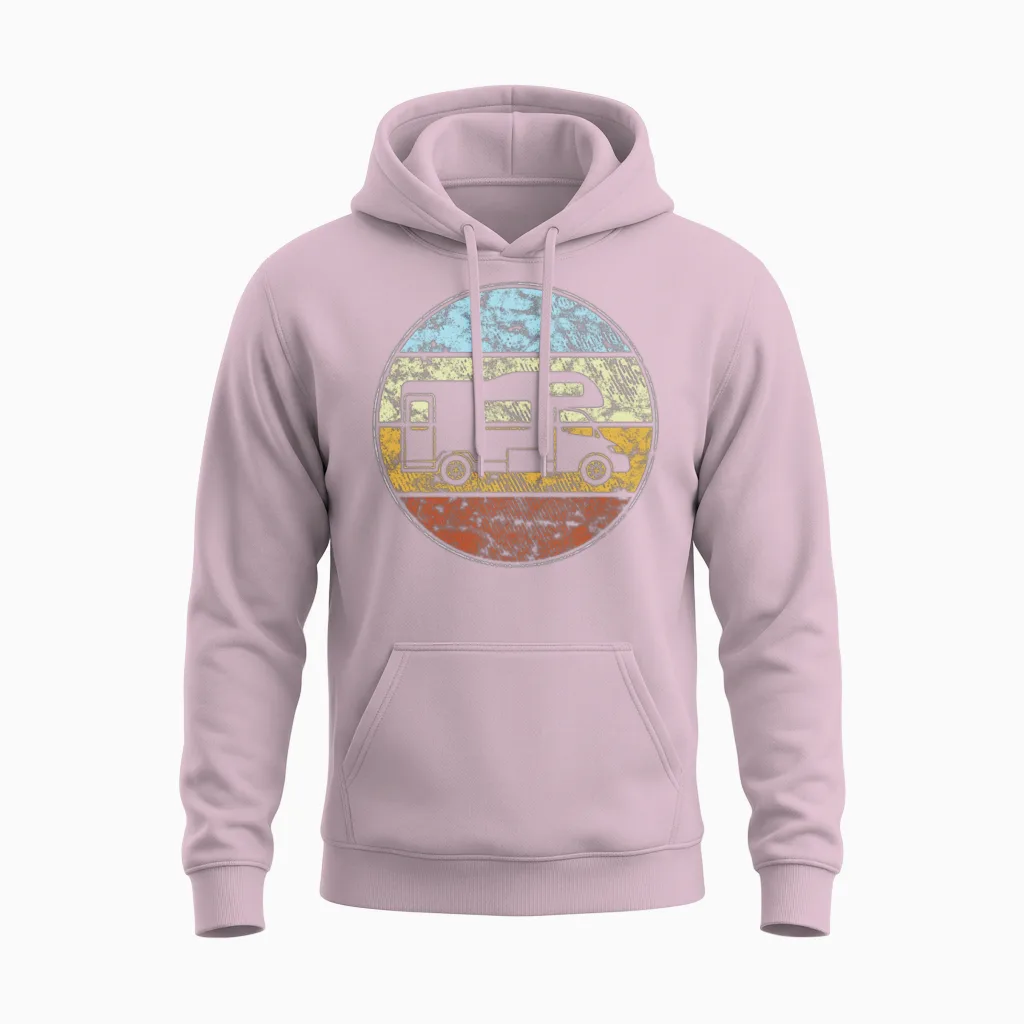 Camping Retro Unisex Hoodie in Light Pink