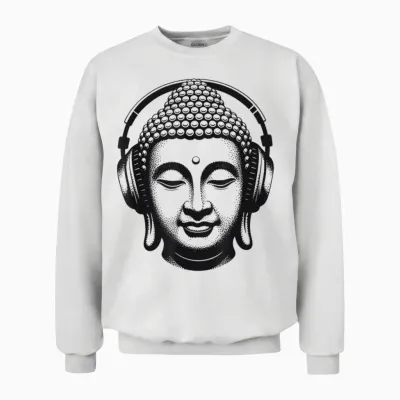 Buddha Mit Kopfhörern Achtsamkeit Musik Boho Zen Buddhismus Unisex Sweatshirt - White