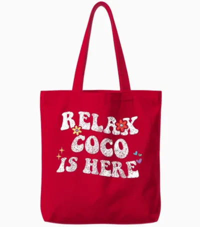 Retro Groovy Relax Coco Is Here Funny Name for Mother's Day T-Shirt, Black, S Tote Bags - Red