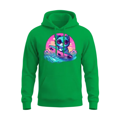 Retro Surfing Cat Unisex Hoodie - Irish Green