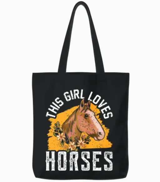 This Girl Loves Horses Riding Rider Horse Lover Tote Bags in Black