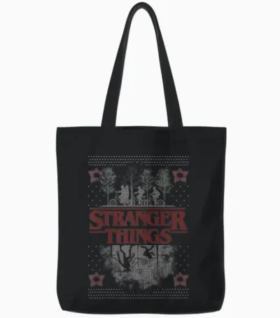 Netflix Stranger Things Ugly Christmas Sweater Style Tote Bags - Black