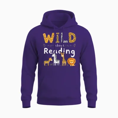 Animal Print Read a Book Character Kids Wild About Reading Unisex Hoodie - Purple