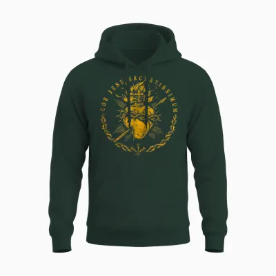 Cor Jesu Sacratissimum, Heiliges Herz Jesus Katholischer Glaube Unisex Hoodie - Forest