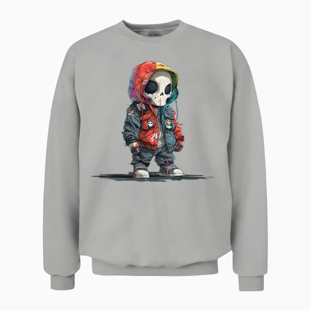 Hiphop Crâne Esprit Créature Style Cyberpunk Coloré Punk Unisex Sweatshirt in Ash
