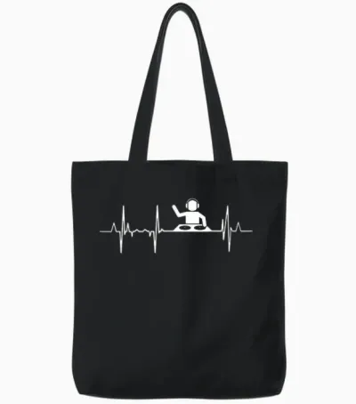 Heartbeat Dj Music Lover Tote Bags - Black
