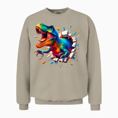 Colourful Dino Cool Tyrannosaurus Rex Dinosaur Unisex Sweatshirt - Sand