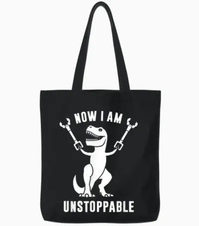 Now I Am Unstoppable Funny T-Rex T-Shirt Small Tote Bags - Black