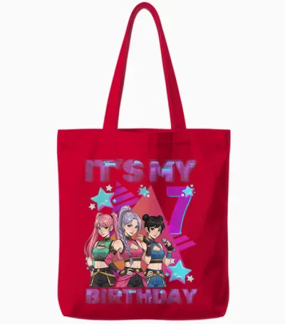 7 Years Birthday K-Pop Kids 7th Birthday Girl K-Pop Tote Bags - Red