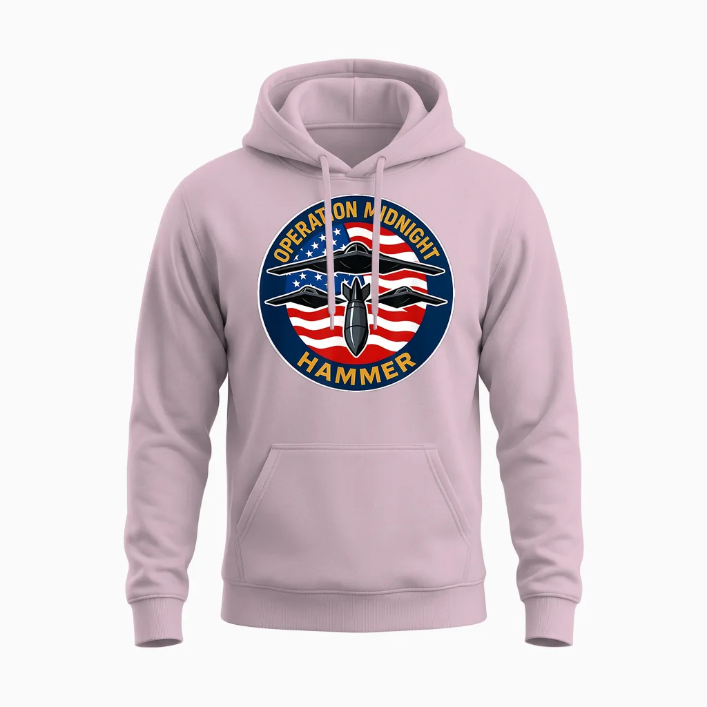Operation Midnight Hammer - Usa Flag Midnight Hammer Unisex Hoodie in Light Pink