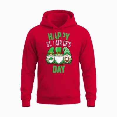 Happy St Patrick's Day Shirt with Three St. Patrick's Day Gnomes T-Shirt, Black, S Unisex Hoodie - Red