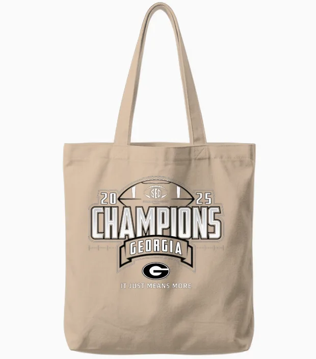 Georgia Bulldogs Sec Champs 2025 Football Locker Room Tote Bags in Natural