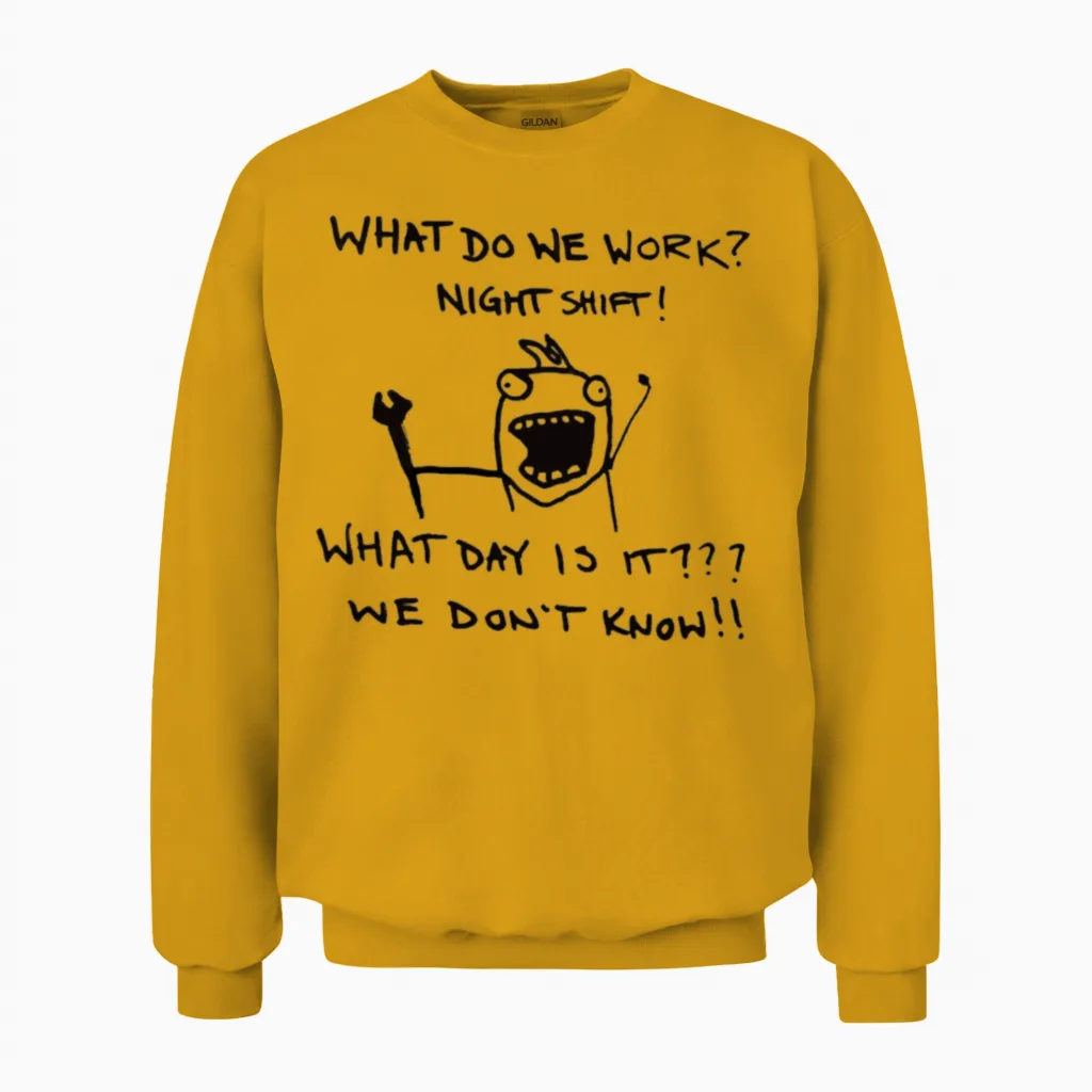 Funny Night Shift Worker Unisex Sweatshirt in Gold