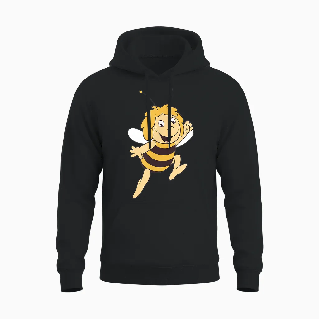 Maya the Bee Retro Pattern Cartoon Tv Series T-Shirt, Blue Unisex Hoodie in Black