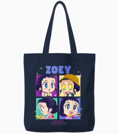 Kpop Demon Hunters Zoey Chibi Officially Licensed Tote Bags - Navy