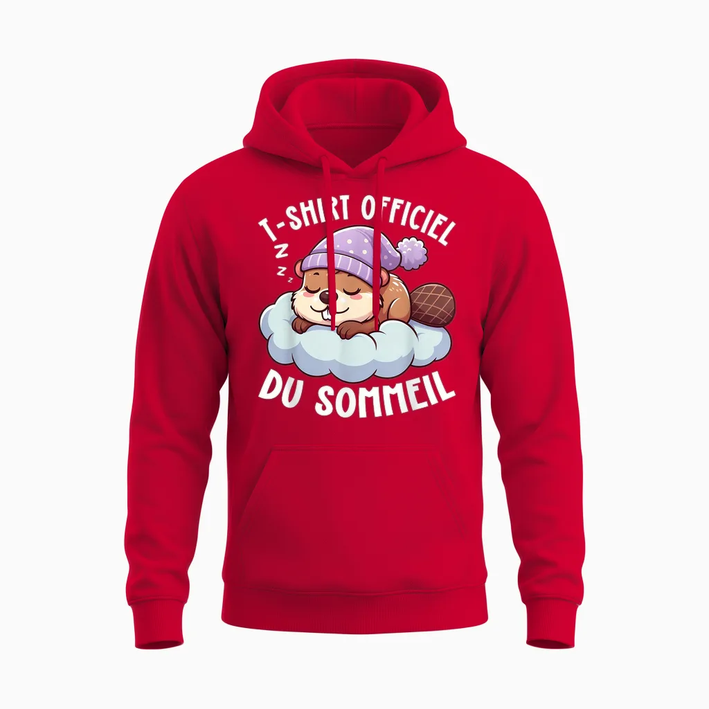 Official Beaver Funny Animal Sleep Unisex Hoodie in Red