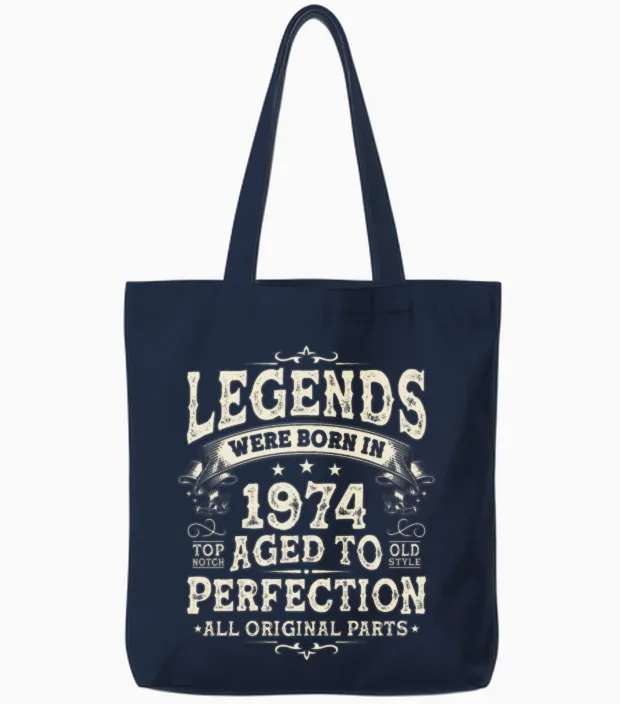 Vintage 1974 Birthdays Birthday Gift Tote Bags in Navy