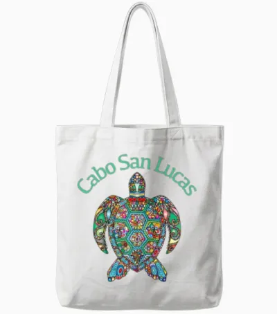 Cabo San Lucas Tribal Turtle Tote Bags - White