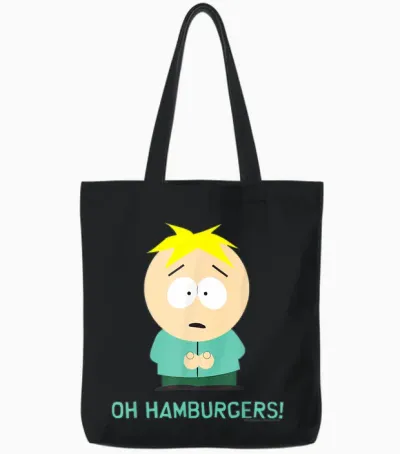 South Park Butters Oh Hamburgers Tote Bags - Black