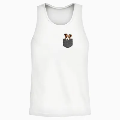 Dog in Chest Pocket Jack Russell Terrier T-Shirt, Black Unisex Tank Top - White