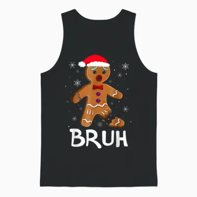 Bruh Funny Christmas Gingerbread Man Teens Boys Unisex Tank Top - Black