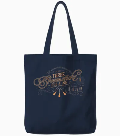 Harry Potter Three Broomsticks T-Shirt, Small, Black Tote Bags - Navy