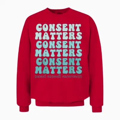 Sexual Assault Awareness Month Consent Matters Teal Ribbon Unisex Sweatshirt - Red