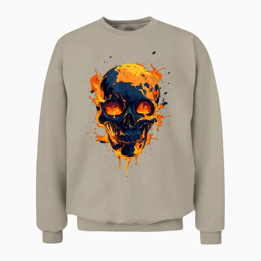Skull on Fire, Flame, Elegant, Modern and Design! T-Shirt, Black, S Unisex Sweatshirt in Sand