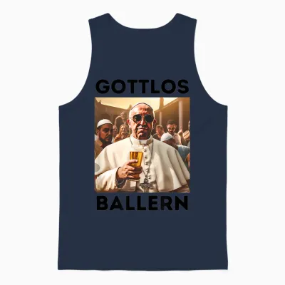 Gottlos Ballern Funny Pope Francis Five Beer Unisex Tank Top - Navy