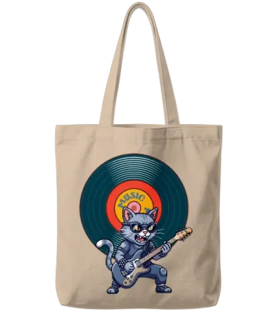 Retro Vinyl Cat Tote Bags - Natural