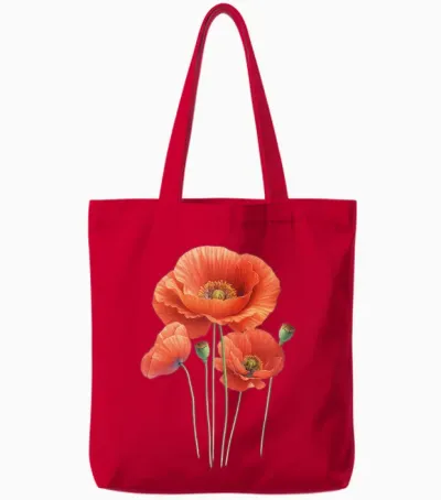 Poppy Flower Tote Bags - Red