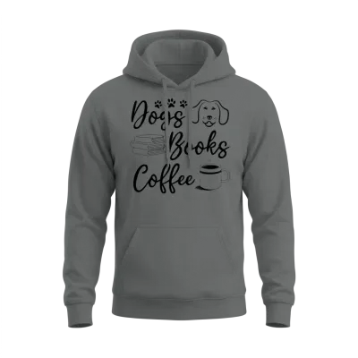 Dogs Books Coffee Bookworm Dog Lover Dog Owner Unisex Hoodie - Graphite Heather