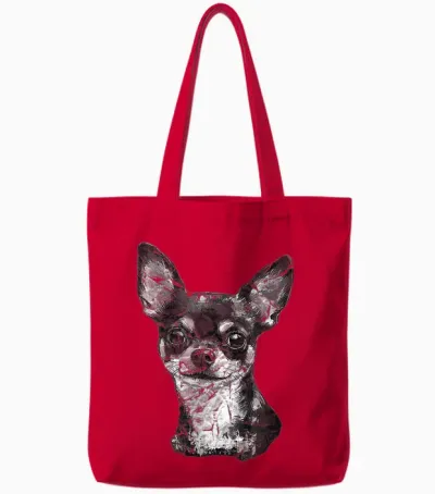 Chihuahua Face Cute Dog Lovers Men Women Black White Tote Bags - Red
