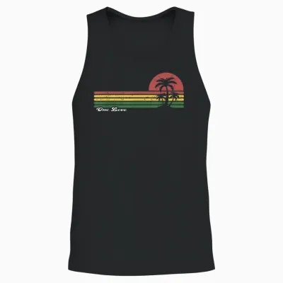 One Love Reggae Rasta Shirt Vintage Sunset Palm Trees Island T-Shirt, Black, S Unisex Tank Top - Black