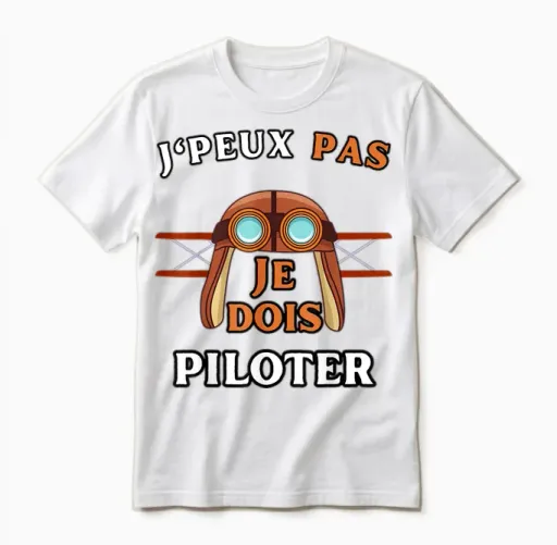 Humour Aeroplane J'peux Pas Je Dois Piloter Aviation T-Shirt, Black, S Unisex T-Shirt in White
