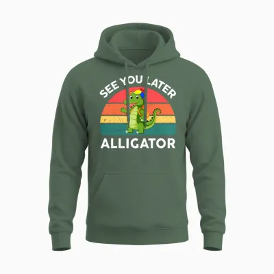 Funny See You Later Alligator Gator Crocodile Kids Unisex Hoodie - Military Green