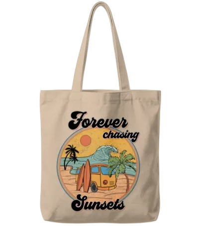 Forever Chasing Sunsets Retro Beach Tees Tote Bags - Natural