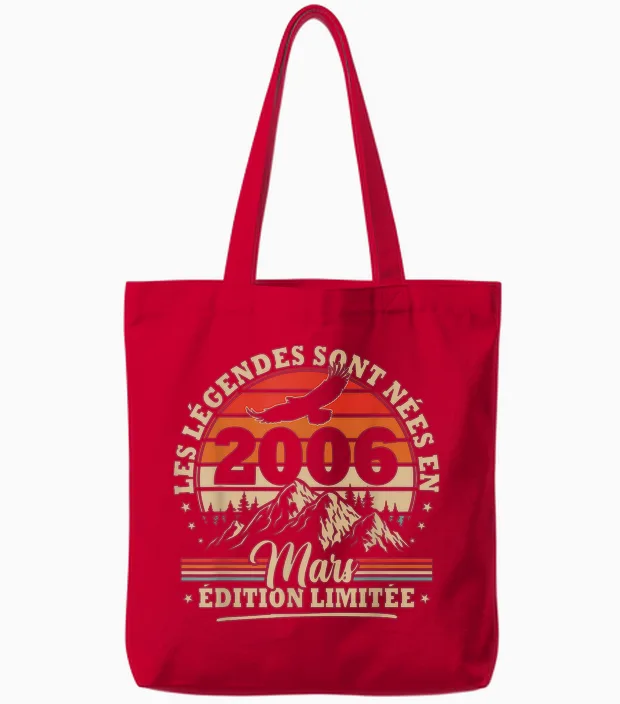 Vintage Anniversaire 20 Ans Cadeau Pour Né En Mars 2006 Tote Bags in Red