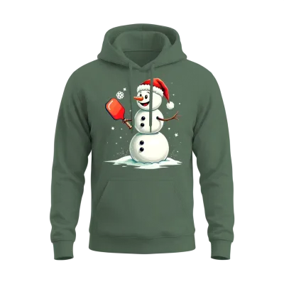 Snowman Pickleball Paddle Christmas Santa Unisex Hoodie - Military Green