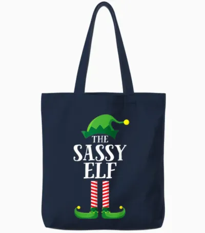 Sassy Elf Matching Family Group Christmas Party Pyjamas Tote Bags - Navy