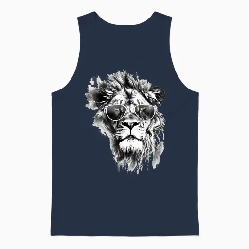 Lion Sunglasses Art Animal Drawing Lion T-Shirt, White Unisex Tank Top - Navy